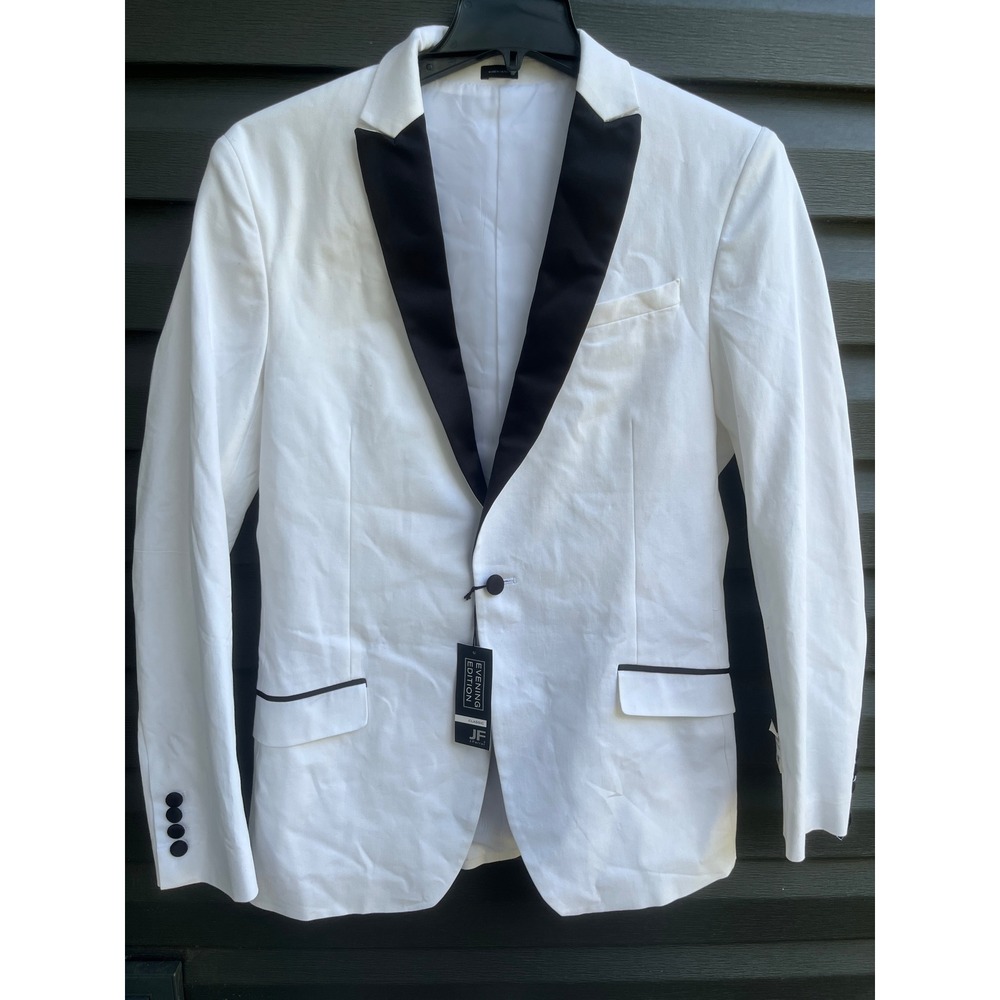 JF J. Ferrar Mens Evening Edition White Tuxedo Blazer Black Peak Lapel NWT